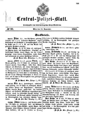 Zentralpolizeiblatt Samstag 23. November 1861