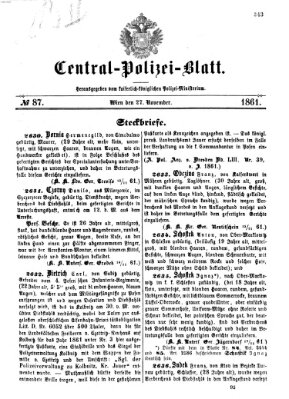 Zentralpolizeiblatt Mittwoch 27. November 1861