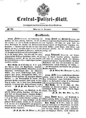 Zentralpolizeiblatt Mittwoch 11. Dezember 1861