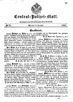 Zentralpolizeiblatt Samstag 14. Dezember 1861