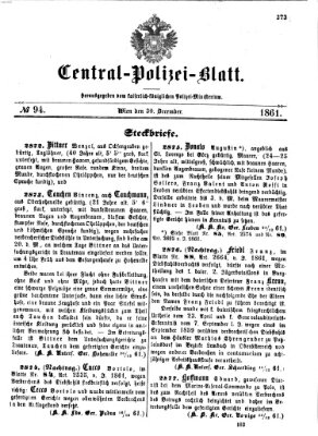 Zentralpolizeiblatt Montag 30. Dezember 1861