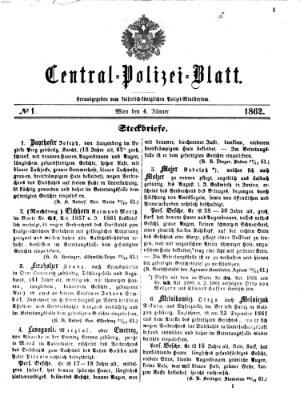 Zentralpolizeiblatt Samstag 4. Januar 1862