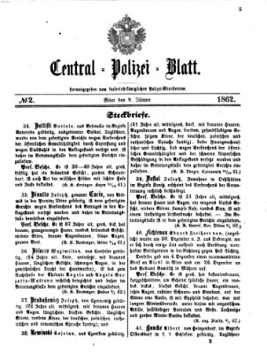 Zentralpolizeiblatt Donnerstag 9. Januar 1862