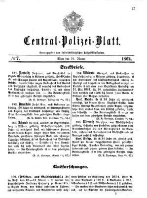 Zentralpolizeiblatt Freitag 31. Januar 1862