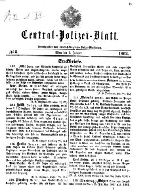 Zentralpolizeiblatt Dienstag 4. Februar 1862