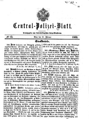 Zentralpolizeiblatt Freitag 21. Februar 1862