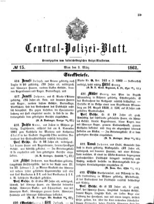 Zentralpolizeiblatt Montag 3. März 1862