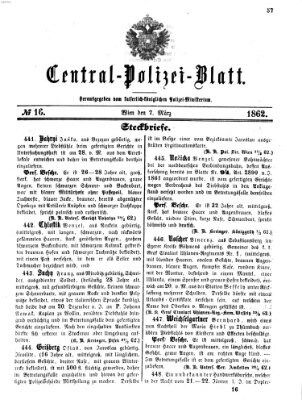 Zentralpolizeiblatt Freitag 7. März 1862