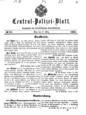 Zentralpolizeiblatt Freitag 21. März 1862