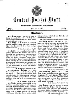 Zentralpolizeiblatt Freitag 16. Mai 1862