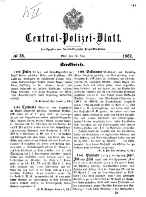 Zentralpolizeiblatt Freitag 13. Juni 1862