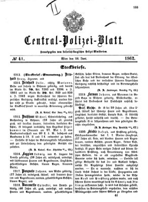 Zentralpolizeiblatt Samstag 28. Juni 1862