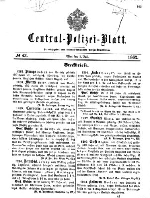 Zentralpolizeiblatt Samstag 5. Juli 1862