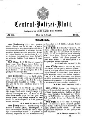 Zentralpolizeiblatt Mittwoch 6. August 1862