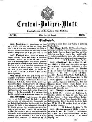 Zentralpolizeiblatt Samstag 23. August 1862