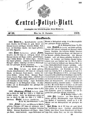 Zentralpolizeiblatt Freitag 12. September 1862