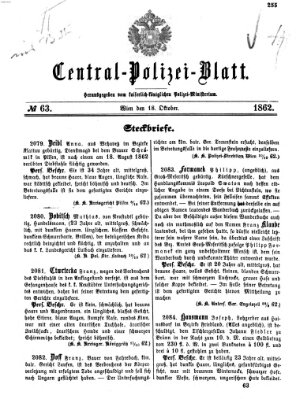 Zentralpolizeiblatt Samstag 18. Oktober 1862