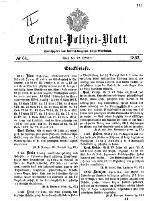 Zentralpolizeiblatt Mittwoch 22. Oktober 1862