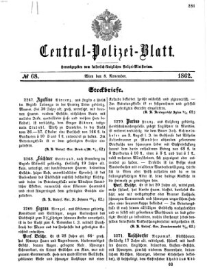 Zentralpolizeiblatt Samstag 8. November 1862