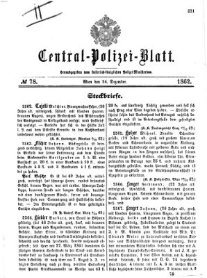 Zentralpolizeiblatt Mittwoch 24. Dezember 1862