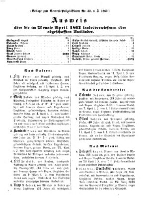 Zentralpolizeiblatt Dienstag 20. Mai 1862