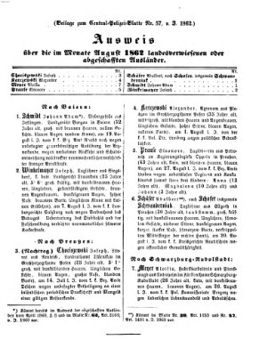 Zentralpolizeiblatt Donnerstag 18. September 1862