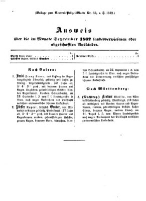 Zentralpolizeiblatt Samstag 18. Oktober 1862