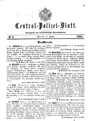 Zentralpolizeiblatt Donnerstag 15. Januar 1863