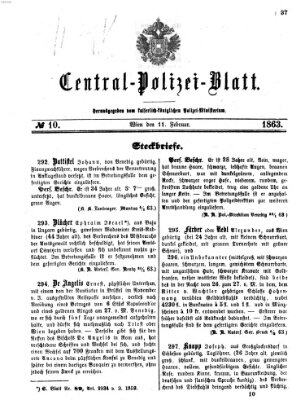 Zentralpolizeiblatt Mittwoch 11. Februar 1863