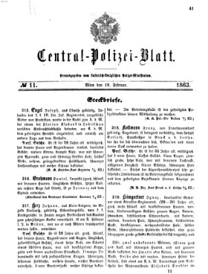 Zentralpolizeiblatt Mittwoch 18. Februar 1863