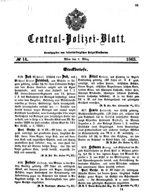 Zentralpolizeiblatt Donnerstag 5. März 1863