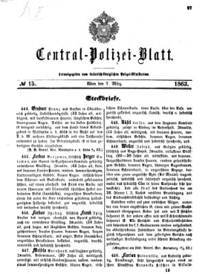 Zentralpolizeiblatt Samstag 7. März 1863