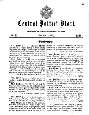 Zentralpolizeiblatt Mittwoch 11. März 1863