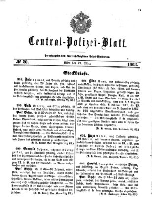 Zentralpolizeiblatt Freitag 27. März 1863