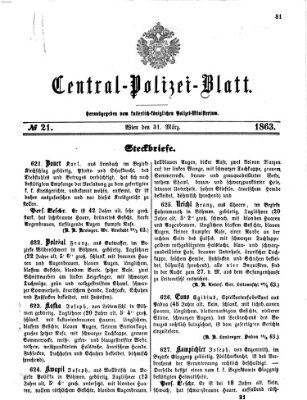 Zentralpolizeiblatt Dienstag 31. März 1863