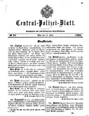 Zentralpolizeiblatt Samstag 11. April 1863