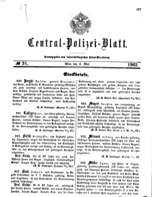 Zentralpolizeiblatt Mittwoch 6. Mai 1863