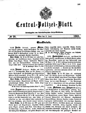 Zentralpolizeiblatt Mittwoch 3. Juni 1863