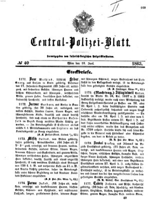 Zentralpolizeiblatt Mittwoch 10. Juni 1863