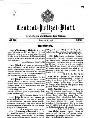 Zentralpolizeiblatt Freitag 3. Juli 1863