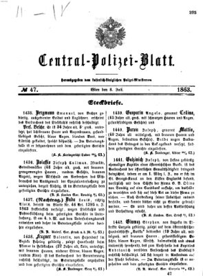 Zentralpolizeiblatt Mittwoch 8. Juli 1863