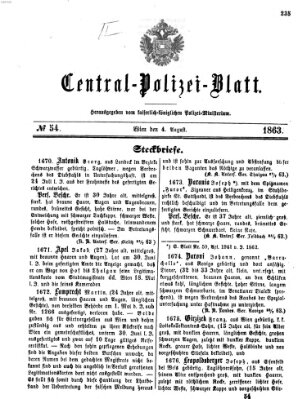 Zentralpolizeiblatt Dienstag 4. August 1863