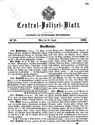 Zentralpolizeiblatt Donnerstag 20. August 1863