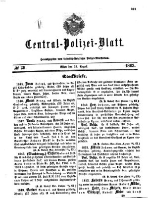 Zentralpolizeiblatt Montag 24. August 1863