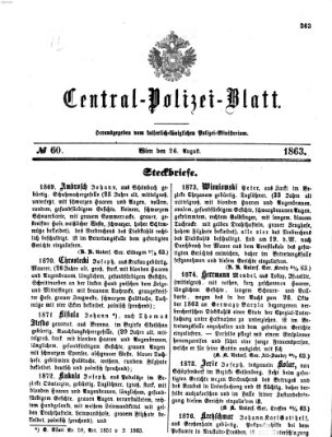 Zentralpolizeiblatt Mittwoch 26. August 1863