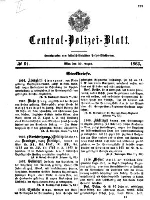 Zentralpolizeiblatt Samstag 29. August 1863