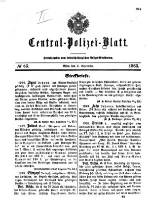 Zentralpolizeiblatt Samstag 5. September 1863