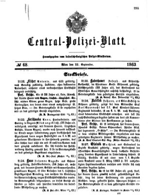 Zentralpolizeiblatt Mittwoch 23. September 1863