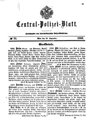 Zentralpolizeiblatt Mittwoch 30. September 1863