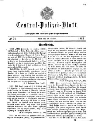 Zentralpolizeiblatt Samstag 17. Oktober 1863